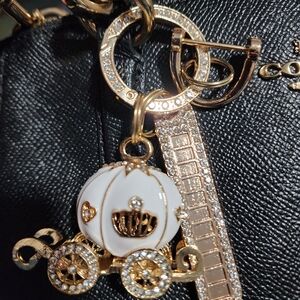 Gold and White Carriage With Rhinestones & Personalized Numbers Charm & Keychain